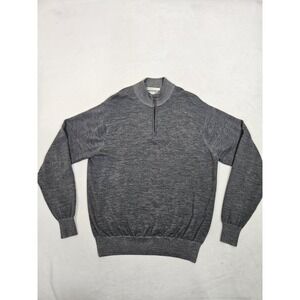 Peter Millar Men's Quarter Zip Sweater 100% Fine Italian Merino Wool Size L Grey